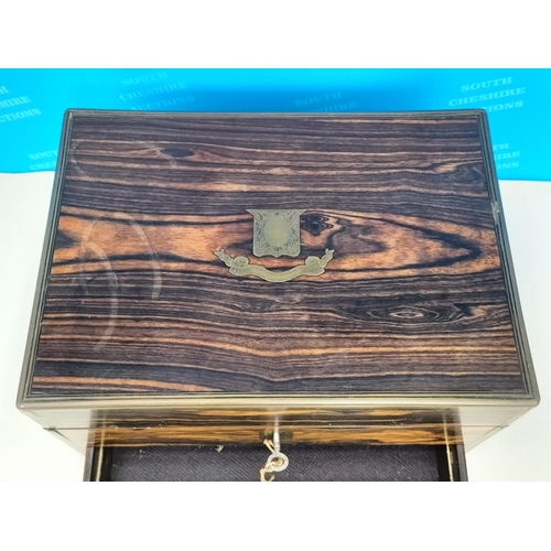 293 - Early Victorian Gent's Rosewood Travelling Box with Key and Some Contents. Requires Attention to Cli... 