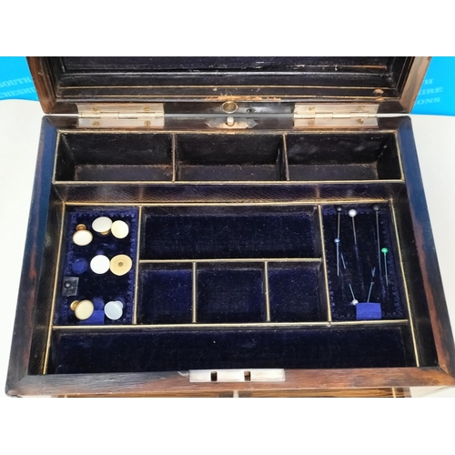 293 - Early Victorian Gent's Rosewood Travelling Box with Key and Some Contents. Requires Attention to Cli... 