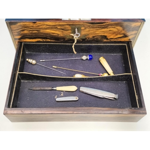 293 - Early Victorian Gent's Rosewood Travelling Box with Key and Some Contents. Requires Attention to Cli... 