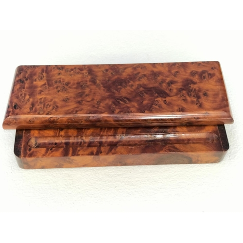47 - Early 20th Century Burr Walnut Stationery Box and Pen Holder. Box 4cm High, 20cm x 10cm.