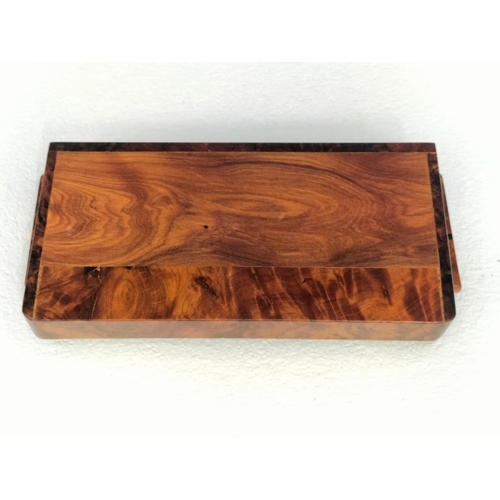 47 - Early 20th Century Burr Walnut Stationery Box and Pen Holder. Box 4cm High, 20cm x 10cm.