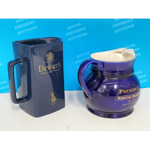 247 - Whisky Water Advertising Jugs (2), Wade President Special Reserve and Dewar's Fine Scotch Whisky. Ta... 
