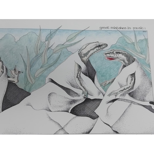 249 - Framed and Mounted Simon Drew 'Great Mistakes in Music' Prints (2), 'Poultry in Motion' and 'Newts i... 