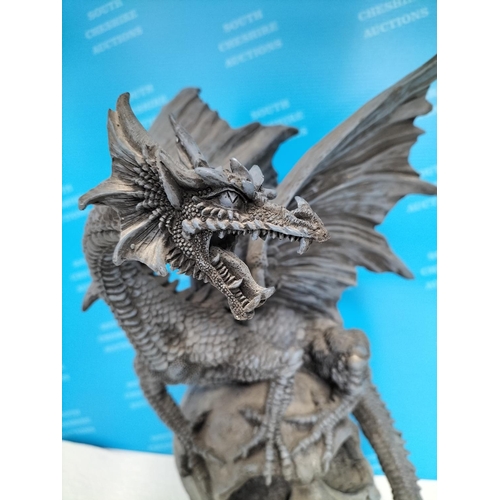 497 - Large 44cm Resin Figure 'Black Dragon on Skull' plus Leonardo Collection Legends and Dreams Wizard F... 