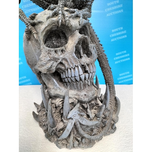 497 - Large 44cm Resin Figure 'Black Dragon on Skull' plus Leonardo Collection Legends and Dreams Wizard F... 