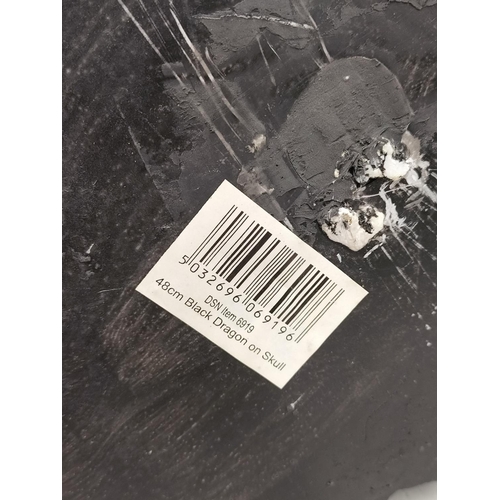 497 - Large 44cm Resin Figure 'Black Dragon on Skull' plus Leonardo Collection Legends and Dreams Wizard F... 