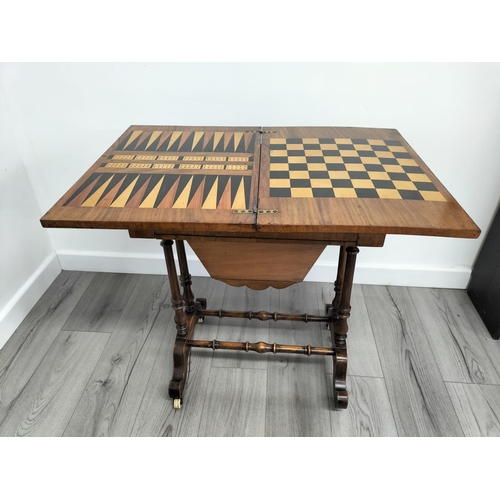 9 - 19th Century Rosewood Games Table with Flip and Turn Action. Plus a Set of Chess Pieces. 74cm High, ... 
