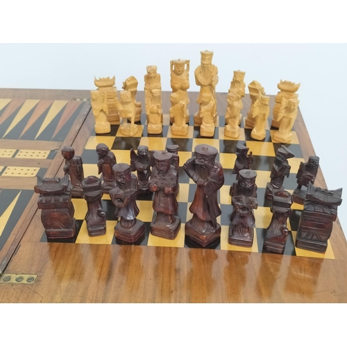 9 - 19th Century Rosewood Games Table with Flip and Turn Action. Plus a Set of Chess Pieces. 74cm High, ... 
