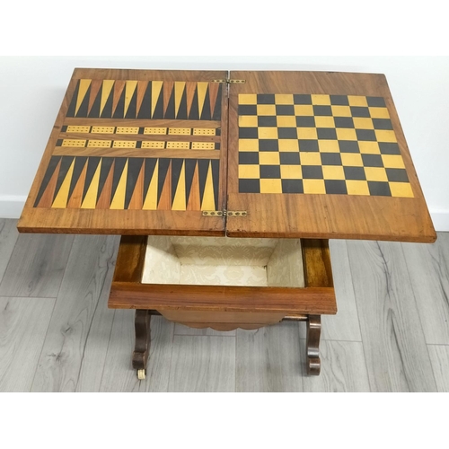 9 - 19th Century Rosewood Games Table with Flip and Turn Action. Plus a Set of Chess Pieces. 74cm High, ... 