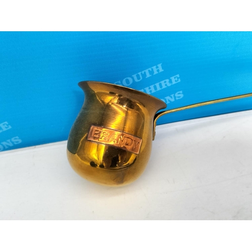 354 - Brass Ladles (3), Whisky, Rum and Brandy.