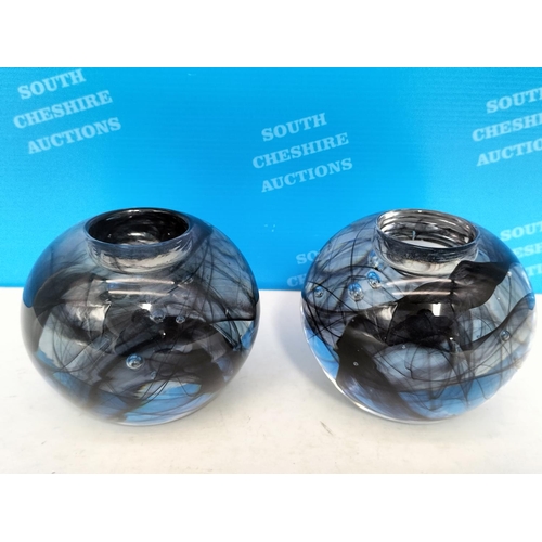 242 - Kosta Boda (Sweden) 'Cool Moon' Tealight/Votive Holders (2) 9cm High 10cm Diameter.