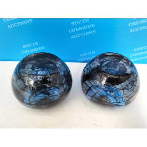 242 - Kosta Boda (Sweden) 'Cool Moon' Tealight/Votive Holders (2) 9cm High 10cm Diameter.