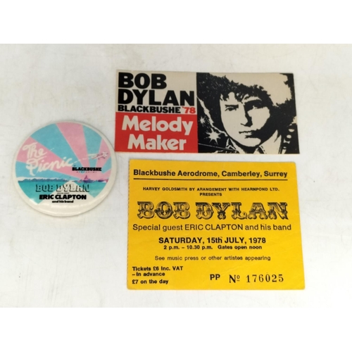 30A - Bob Dylan at blackbushe Aerodrome for The Picnic Tour 15 July 1978 includes ticket, tour programme o... 