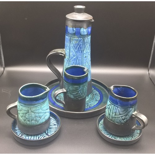 4 - 7 Piece Newlyn Pottery Celtic blue jugs & trays