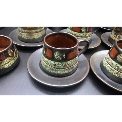 5 - 8 Newlyn Pottery Celtic brown cups, saucers & bowls.