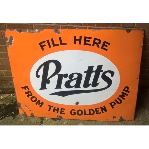 Pratts Fill Here Enamel Sign. 48" x 36". Patent OB/1926. COLLECTION ONLY - NO POSTAGE