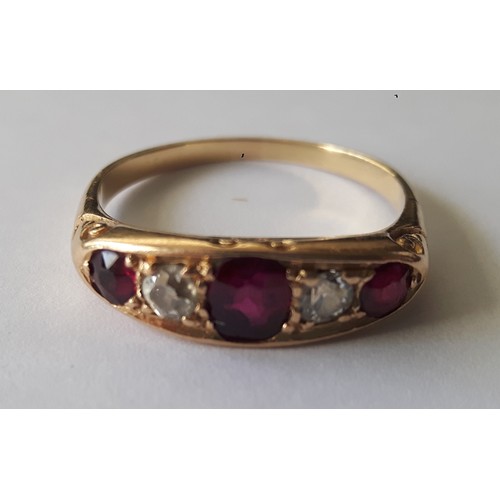 350 - Gold Ruby & diamond ring size O, Unmarked and Tested as 18ct.