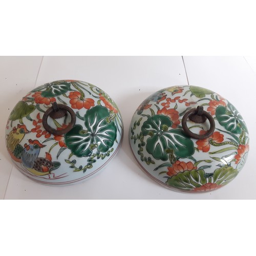 149 - A Pair Of Signed Hand Painted Chinese Ginger Jars, 12