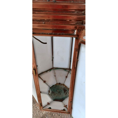1 - ART DECO COPPER STREET LAMP - FROM SIDMOUTH ESPLANADE - OCTAGONAL WIRED FOR ELECTRIC - 45CM DIAMETER... 