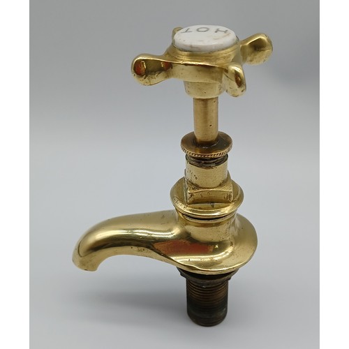 2 - ARCHITECTURAL - VICTORIAN SHANKS & CO, NEWCASTLE BRASS TAP.
PORCELAIN HOT IN WORKING ORDER 
14CM TAL... 