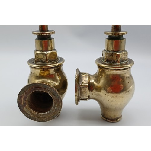 6 - ARCHITECTURAL - PAIR VICTORIAN BUXTON  BRASS TAPS. PORCELAIN HOT AND COLD IN WORKING ORDER  16CM TAL... 