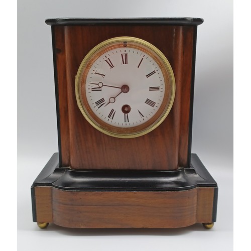 8 - MAHOGANY AND EBONY MANTLE CLOCK - C.1900'S 8 DAY IN WORKING ORDER 8.5