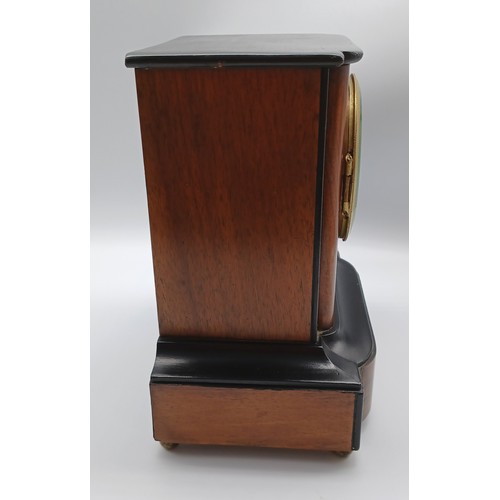 8 - MAHOGANY AND EBONY MANTLE CLOCK - C.1900'S 8 DAY IN WORKING ORDER 8.5