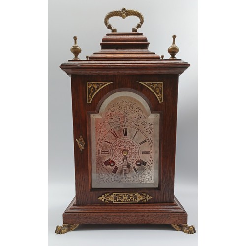 10 - C.1900'S OAK AND BRASS 8 DAY STRIKING / BELL MANTLE CLOCK 12