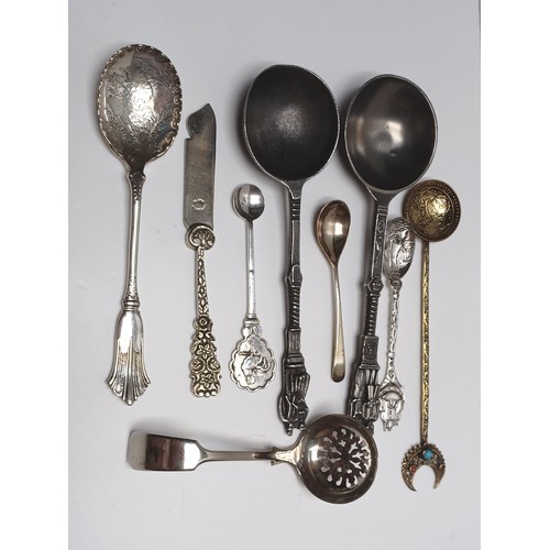 SILVER PLATED SUGAR LADLE, AND OTHER SPOONS