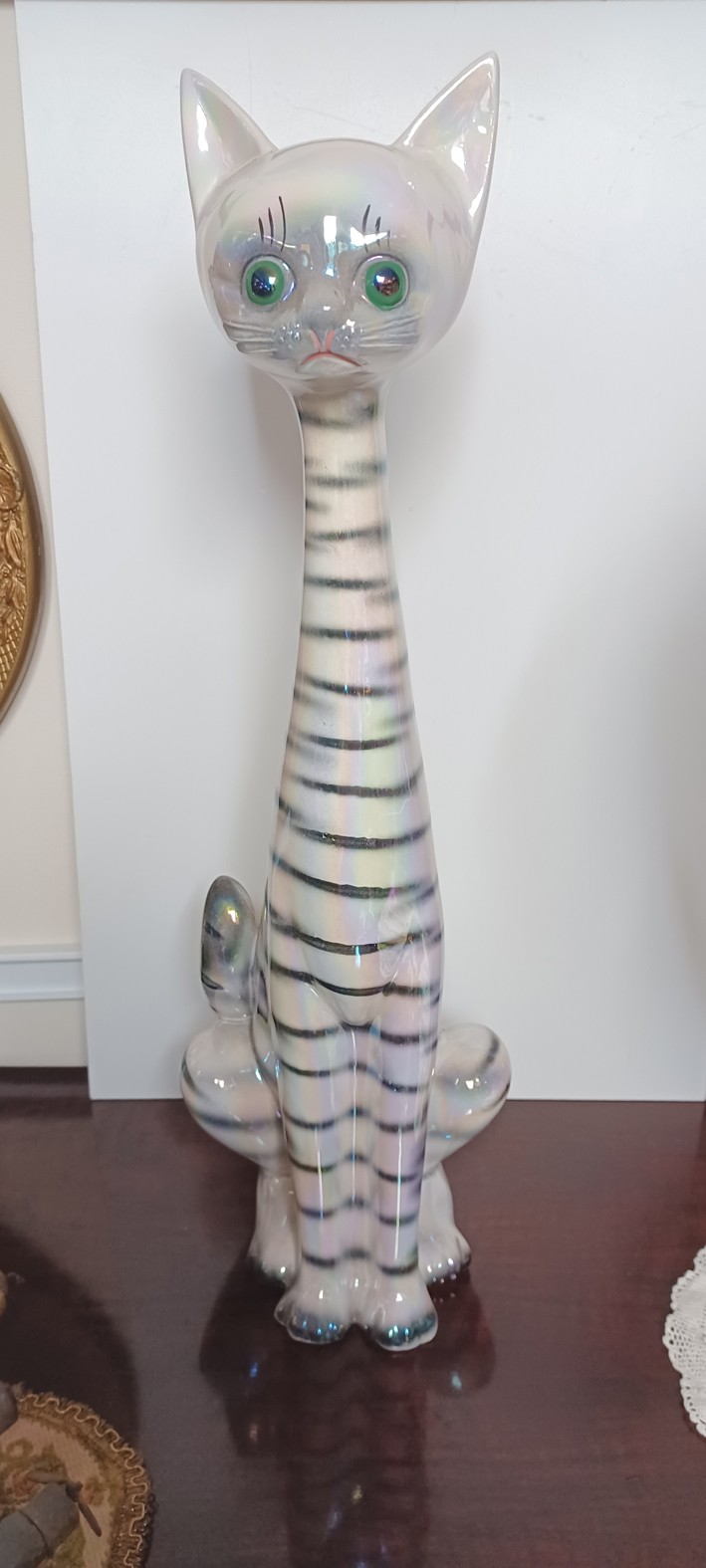 1970'S JEMA HOLLAND 446 LARGE LUSTRA WARE STRIPY CAT 25.5" TALL