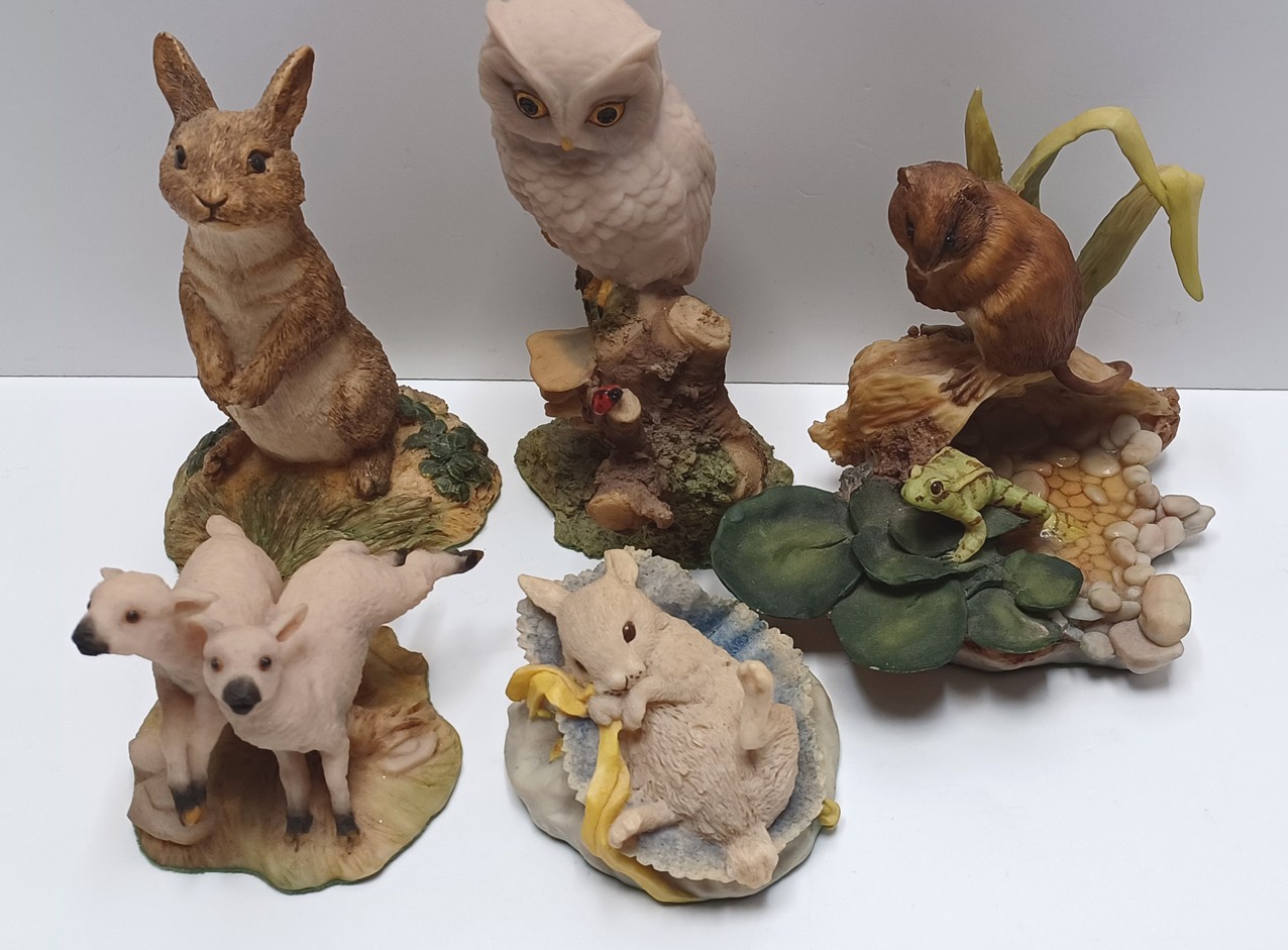 FIVE AYNSLEY HAND PAINTED ANIMALS INC, SHEEPS, RABBIT, OWL ETC.