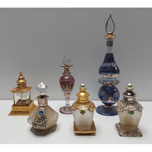 6 VINTAGE GLASS PERFUME BOTTLES