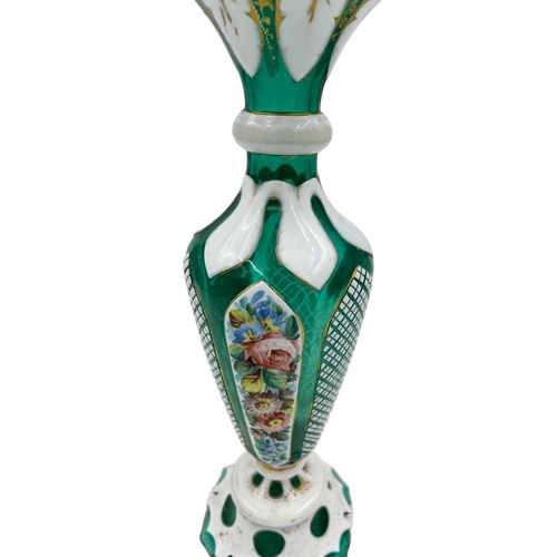 1 - GREEN AND WHITE BOHEMIAN FLASHED GLASS VASE, 19TH CENTURYA fine hand painted vase crafted for the Pe... 