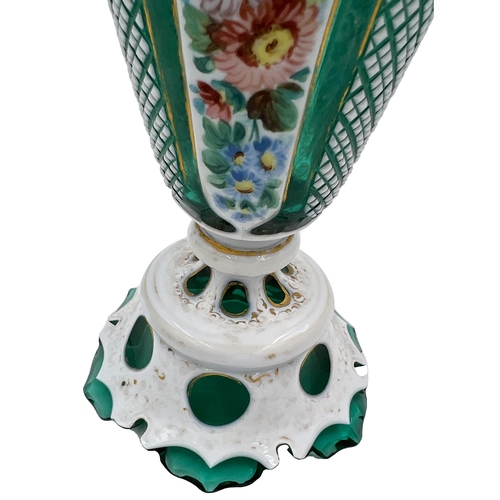 1 - GREEN AND WHITE BOHEMIAN FLASHED GLASS VASE, 19TH CENTURYA fine hand painted vase crafted for the Pe... 