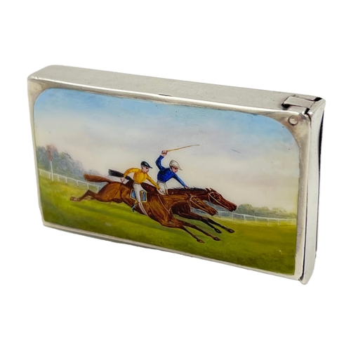 119 - A SILVER AND ENAMEL VESTA CASE DEPICTING TWO RACEHORSES IN FULL SPRINT, LONODN, GEORGE HEATH, 1884A ... 