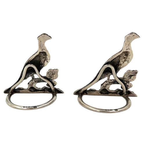 126 - A GOOD QUALITY PAIR OF SILVER PHEASANT/GROUSE MENU HOLDERS, LONDON, VANDER & HEDGES, 1937A good qual... 