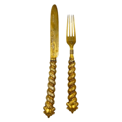 127 - AN EXTREMELY UNUSUAL AND GOOD QUALITY VICTORIAN SILVER GILT KNIFE AND FORK, SHEFFIELD, 1857An extrem... 