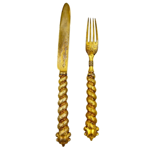 127 - AN EXTREMELY UNUSUAL AND GOOD QUALITY VICTORIAN SILVER GILT KNIFE AND FORK, SHEFFIELD, 1857An extrem... 