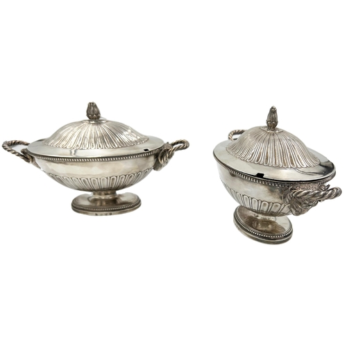 135 - PAIR OF GEORGIAN SILVER LIDDED DISHES WITH ROBBED TWIST RAM HANDLES, LONDON, 1780PAIR OF GEORGIAN SI... 