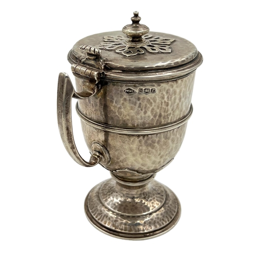 161 - A SMALL VICTORIAN HAMMERED SILVER LIDDED FLAGON WITH A YACHTING INTEREST ENGRAVINGA small Victorian ... 