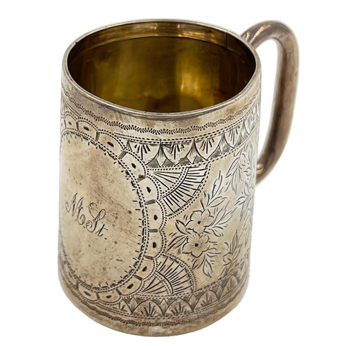 165 - A SMALL SILVER VICTORIAN CHRISTENING MUG WITH BRIGHT CUT DECORATION TO BODY, BIRMINGHAM, 1893A small... 