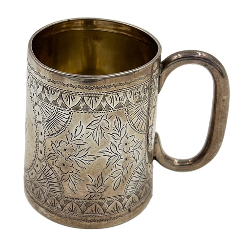 165 - A SMALL SILVER VICTORIAN CHRISTENING MUG WITH BRIGHT CUT DECORATION TO BODY, BIRMINGHAM, 1893A small... 