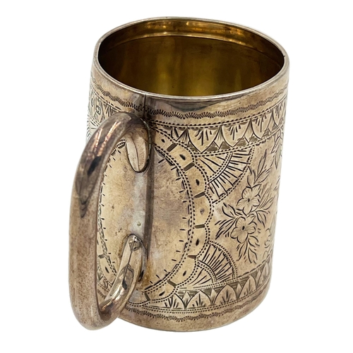 165 - A SMALL SILVER VICTORIAN CHRISTENING MUG WITH BRIGHT CUT DECORATION TO BODY, BIRMINGHAM, 1893A small... 