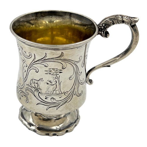 167 - A VICTORIAN SILVER CHRISTENING MUG WITH AN INTERESTING ENGRAVED SCENE, LONDON, JOHN HENERY LIAS,1842... 