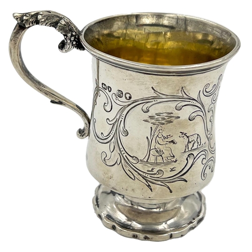 167 - A VICTORIAN SILVER CHRISTENING MUG WITH AN INTERESTING ENGRAVED SCENE, LONDON, JOHN HENERY LIAS,1842... 