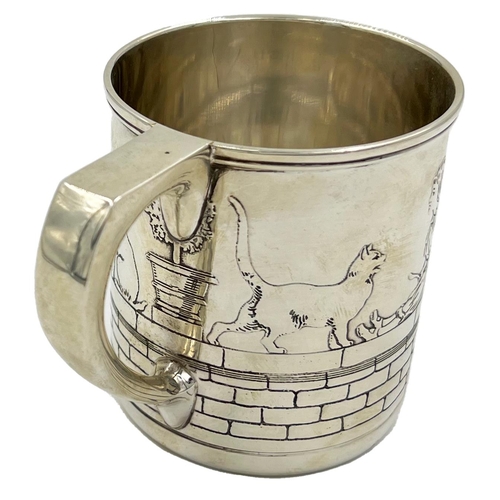 171 - AN UNUSUAL TIFFANY AND CO SILVER CHRISTENING MUG WITH AN ENGRAVED SCENE, EARLY 20TH CENTURYAn unusua... 