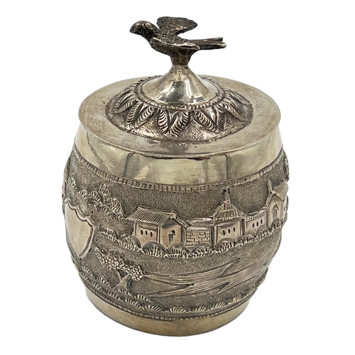 182 - AN UNUSUAL SMALL SILVER LIDDED CONTAINER, POSSIBLY BURMESE, CIRCA 1900An unusual small silver lidded... 