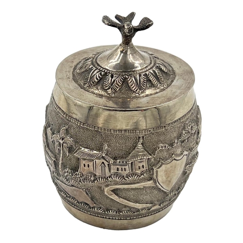 182 - AN UNUSUAL SMALL SILVER LIDDED CONTAINER, POSSIBLY BURMESE, CIRCA 1900An unusual small silver lidded... 