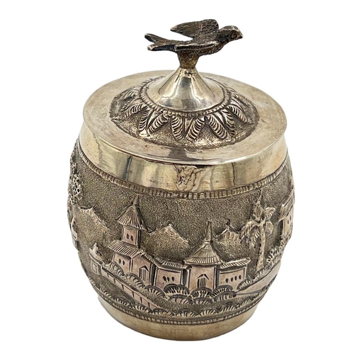 182 - AN UNUSUAL SMALL SILVER LIDDED CONTAINER, POSSIBLY BURMESE, CIRCA 1900An unusual small silver lidded... 