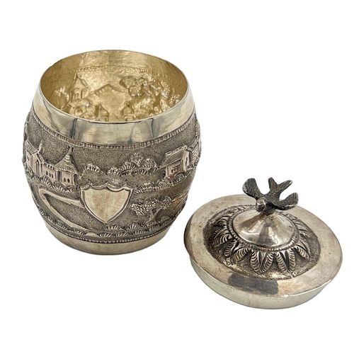 182 - AN UNUSUAL SMALL SILVER LIDDED CONTAINER, POSSIBLY BURMESE, CIRCA 1900An unusual small silver lidded... 